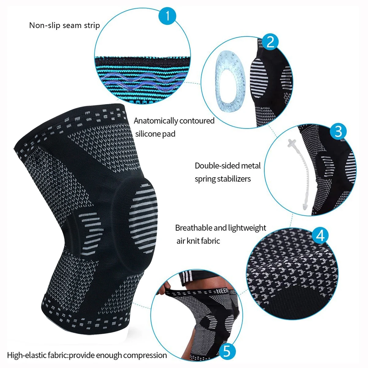 Professional Knee Brace Compression Sleeve, Sports Pads for Joint Pain Relief, Knee Support for Men Women, Running Gym Protector