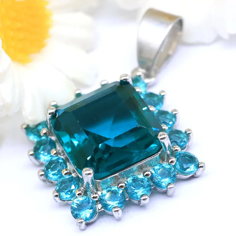 Buy 4 Get 1 Free 32x23mm Romantic Aquamarine Pink Raspberry Rhodolite Garnet CZ Woman's Present Silver Plated Pendant