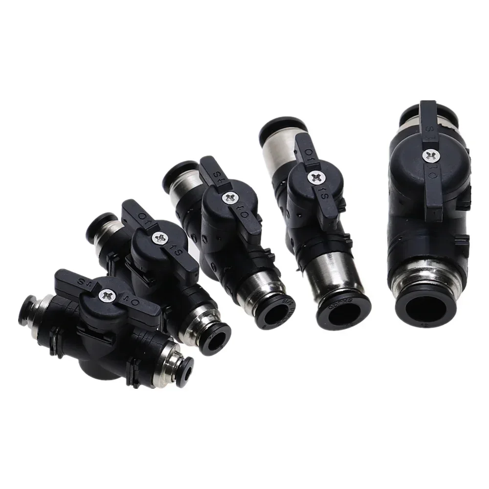 1pcs BUC 4mm 6mm 8mm 10mm 12mm Black Pneumatic Push In Quick Joint Connector Hand Valve Turn Switch Manual Ball Current Limiting