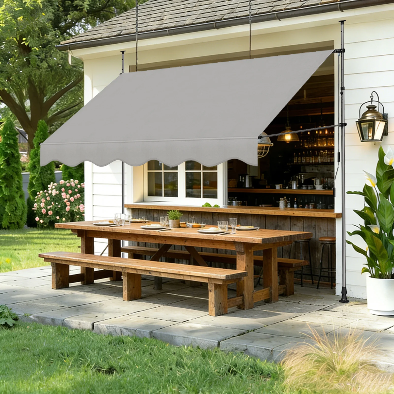 Toldo retráctil y plegable para exteriores, con manivela, para protección solar y contra la lluvia, ideal para patios y balcones de villas.