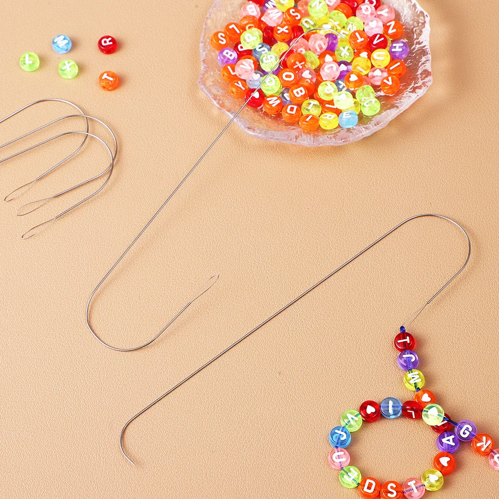 

4Pcs Large Eye Curved Beading Needles Metal DIY Bead Threader Tools for Jewelry Making Bracelet Necklace Crafts