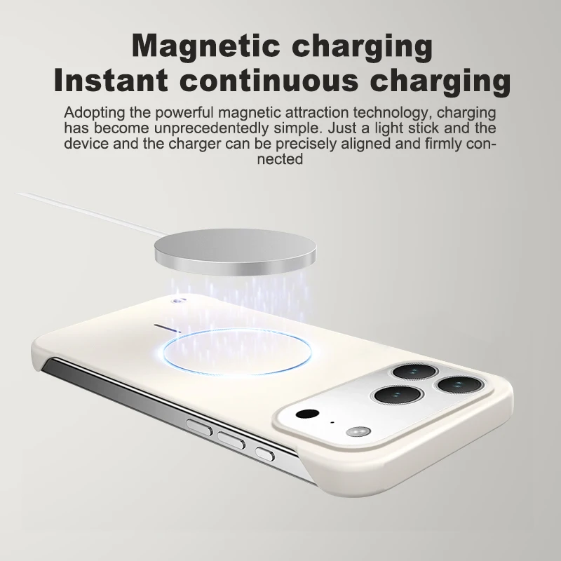 حافظة شحن لاسلكية مغناطيسية بدون إطار Magsafe لهاتف iPhone 17 Air 16 15 14 13 12 11 Pro Max 16E غطاء كمبيوتر رفيع للغاية غير لامع