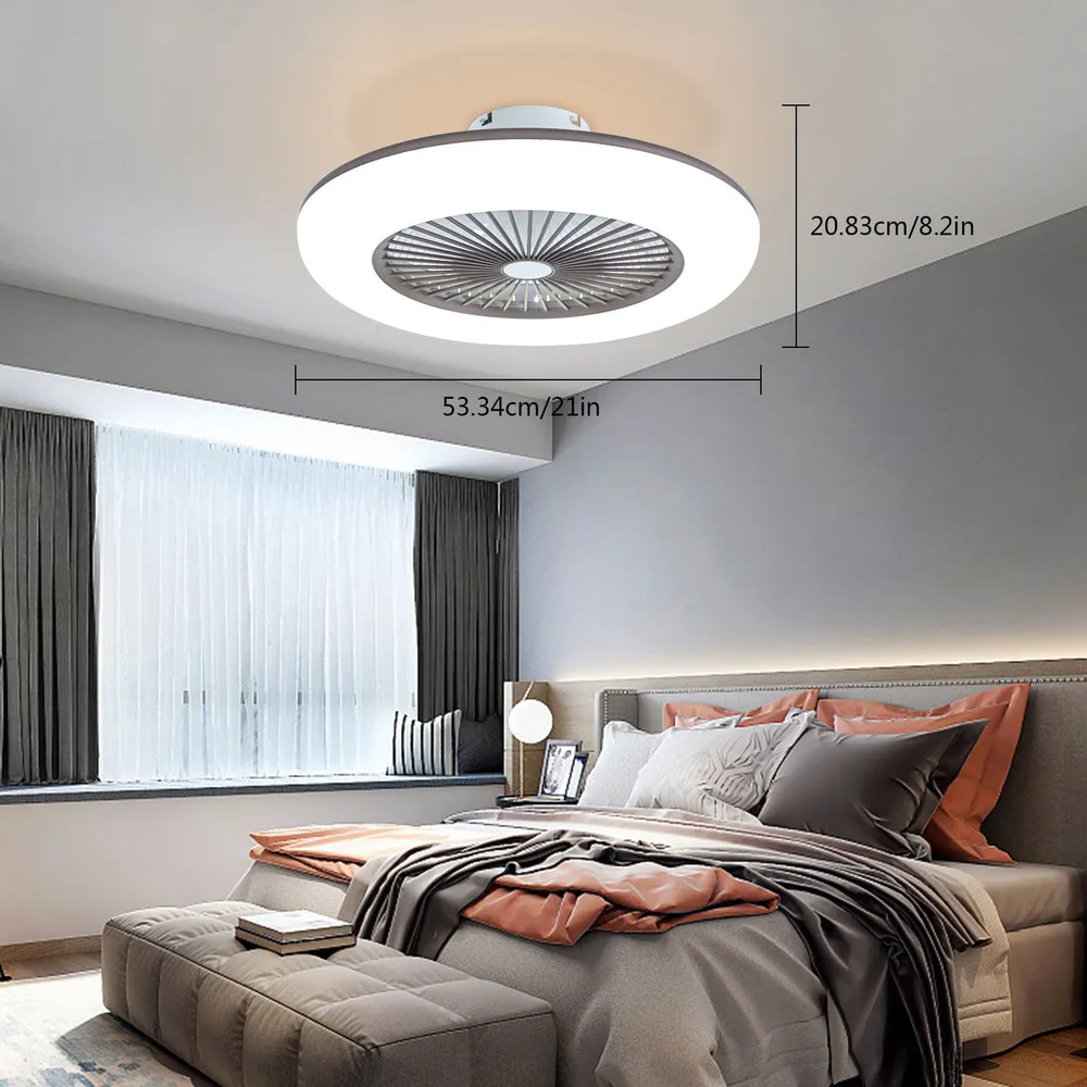 

Bymaocar 22inch Multi-function Light Enclosed Low Profile Bladeless Chandelier Fan LED with Remote Control Time Set Dimming Lamp