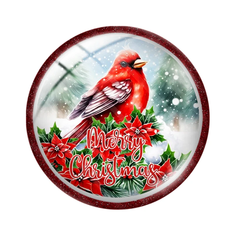 Cardinal Red Bird Christmas DIY 12mm/18mm/20mm/25mm diy Round photo glass cabochon demo flat back Making findings