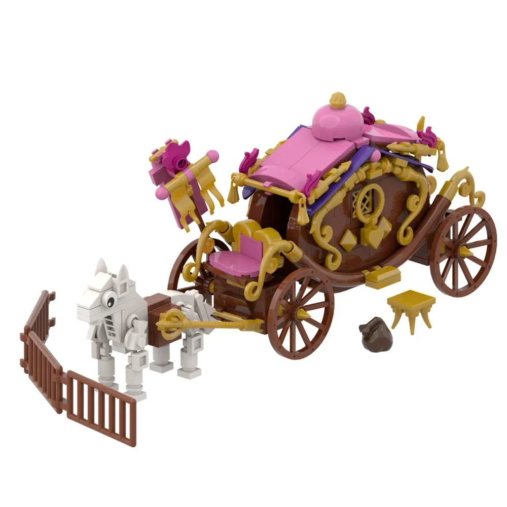 MOC Carrozza di fiori di ciliegio Blocchi di costruzione Albero di ciliegio rosa Scena romantica da favola Modello di assemblaggio Regalo di compleanno Giocattolo per bambini