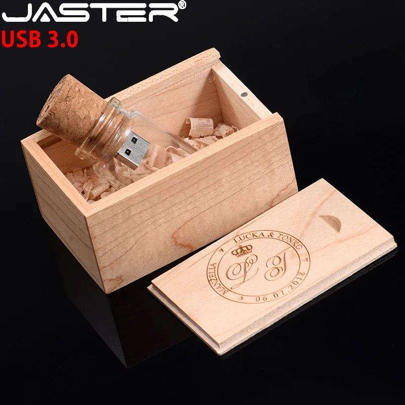 USB3.0 Free Custom Logo USB 3.0 Flash Drive 128GB High Speed Pen Drive Wooden Box 64GB Drift Bottle Memory Stick Storage Device