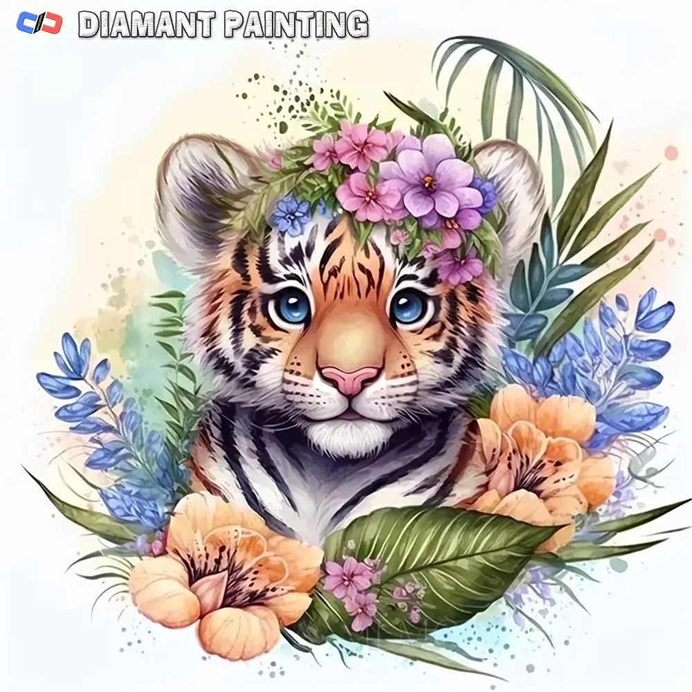 5D Diamond Painting Kit - Tiger and Flowers | DIY HandmadeCrafts for Home Decor | Full Round Art Embroidery Painting Surprise