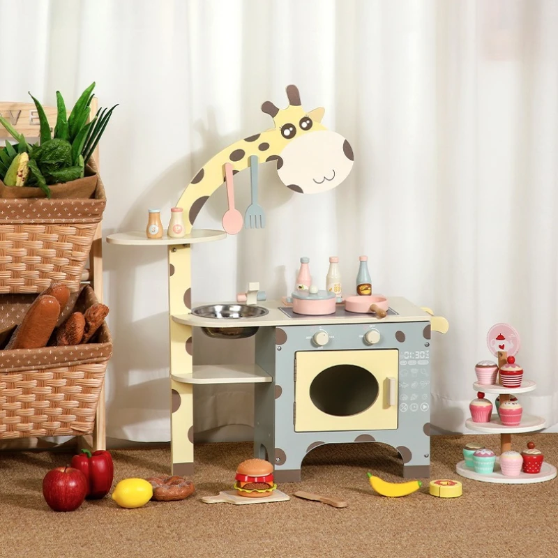 

Wooden Diy Giraffe Puzzle Kitchen Toys Dollhouse Accessories Miniature Food Girls Toy Montessori Board Games Interactive Toys