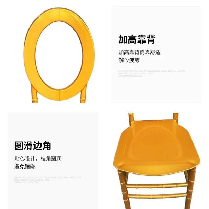 Golden outdoor wedding  plastic bamboo chair round back casual dining chair pp plastic glossy dining  banquet