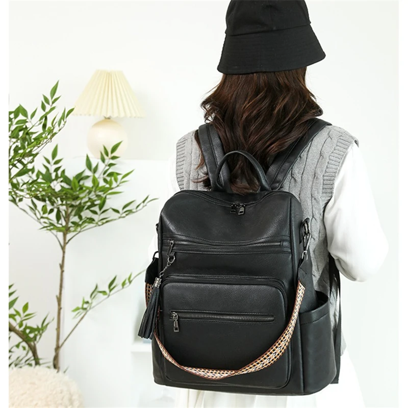 Nesitu Vintage A4 Black Brown Coffee Grey PU Leather 14 15.6 inch Laptop Men Women's Backpack Girl Travel Shoulder Bag M0420