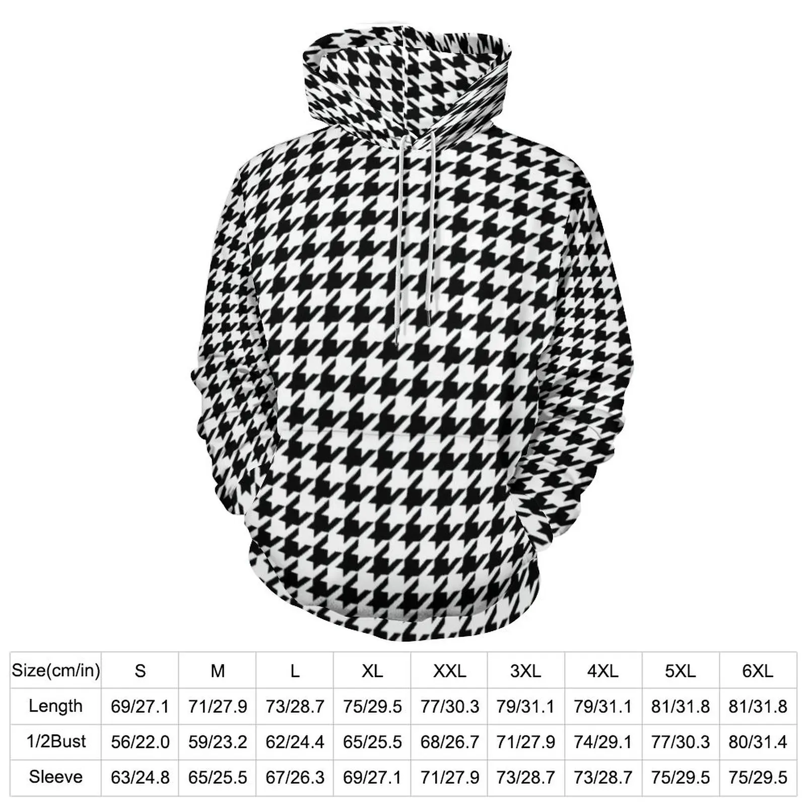 Retro Houndstooth Casual Hoodies Abstract Checkered Loose Pullover Hoodie Men Long Sleeve Aesthetic Clothing Birthday Present