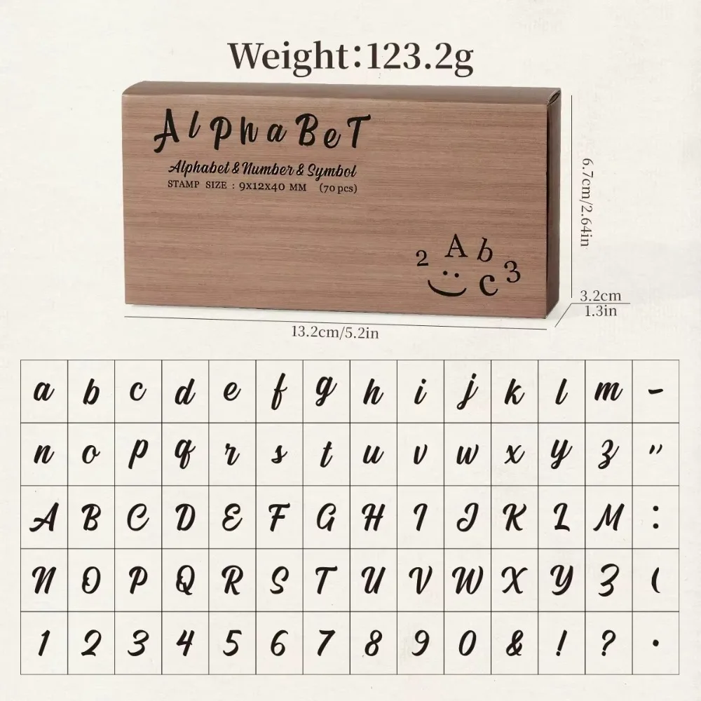 

70 Pcs New Wooden Handle Wooden Rubber Stamp Set Standard Size Crafting Number Stamp Set Precise Durable Alphabet Letter Stamp