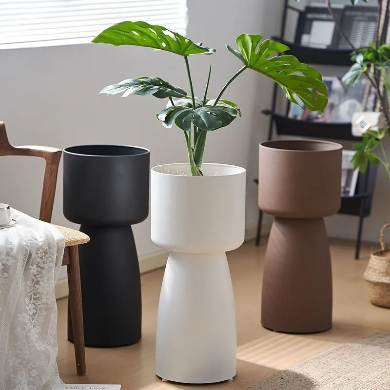Creative high footed flower pot, living room floor standing Nordic green plant, lotus lamp planting pot