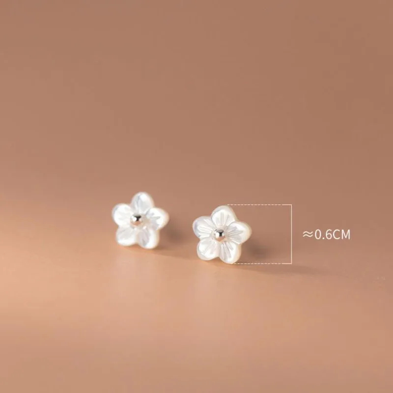 925 Sterling Silver Geometric Shell Flower Stud Earrings For Women Fine Jewelry Wholesale
