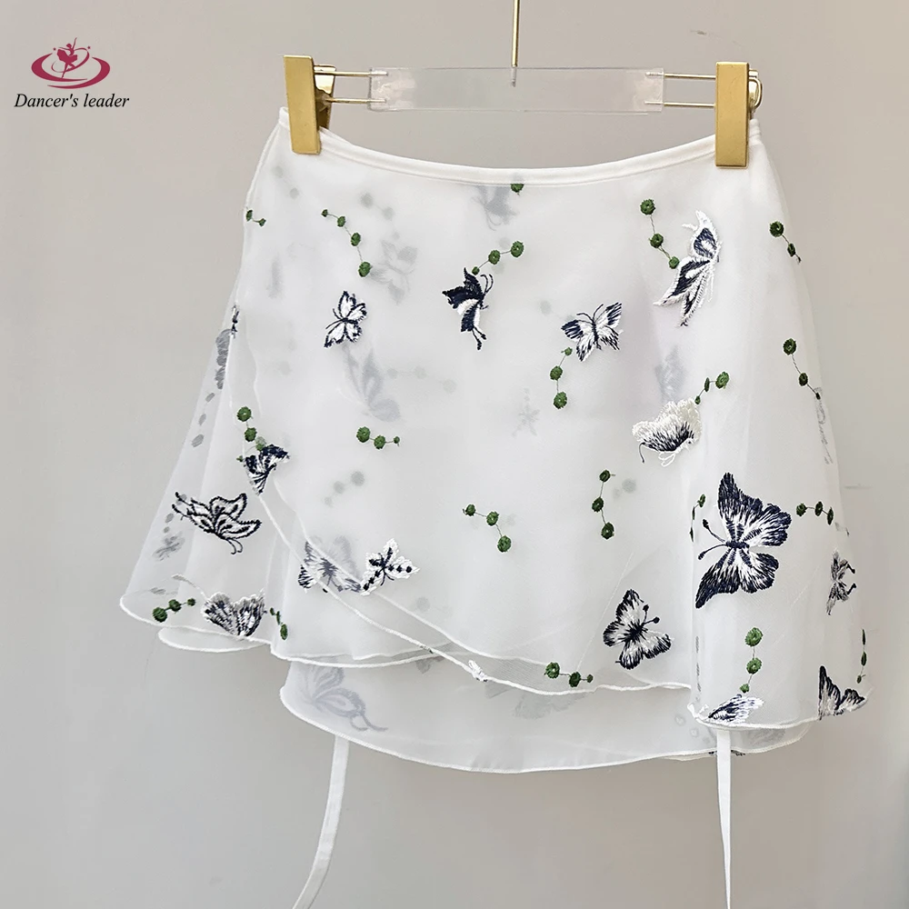 

Балетная юбка, женская двухслойная танцевальная юбка с вышивкой бабочки на шнуровке, комбинезон для взрослых, мини-юбка для тренировок для девочек