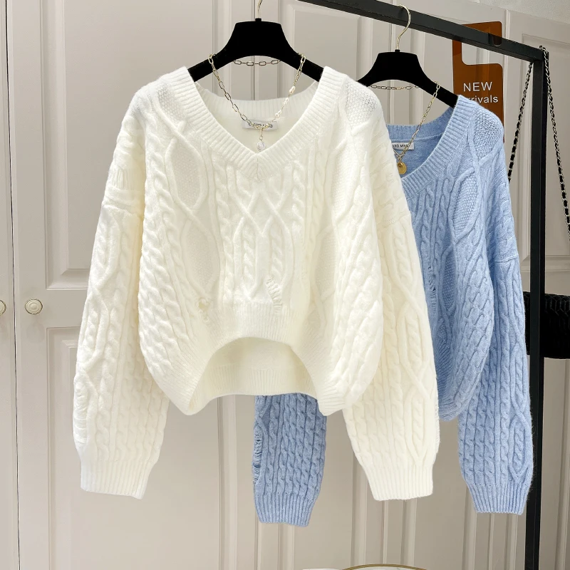 

Ele V-Ne Knitwear Women's Faion Slimming Soft Cozy Spring Autumn Small Size Hole Punch Regular Sve Long irt