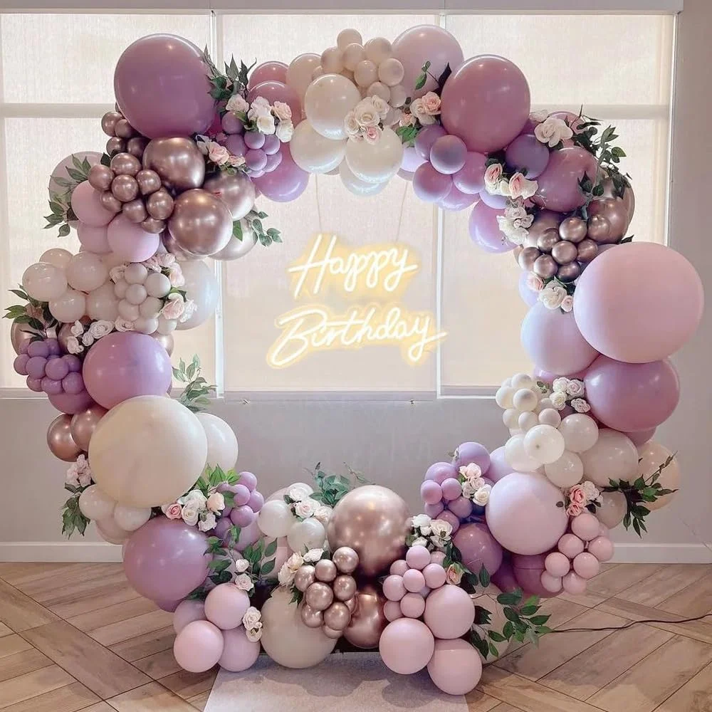 130pcs Dusty Purple Balloon Garland Arch Kit, Double-stuffed Pink Sand White Chrome Rose Gold Balloons for Wedding Birthday Baby