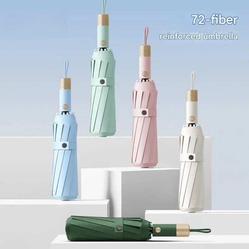 

12 Bone Fully Automatic Umbrella Enlarged Rainproof Windproof Black Vinyl Sun and UV Protection Folding Umbrella