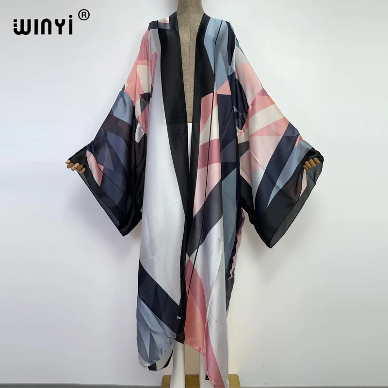 2022 WINYI Summer Beach Wear Swim Suit Cover up boho fashion printing elegant sexy Holiday party long Sleeve Cardigan dress