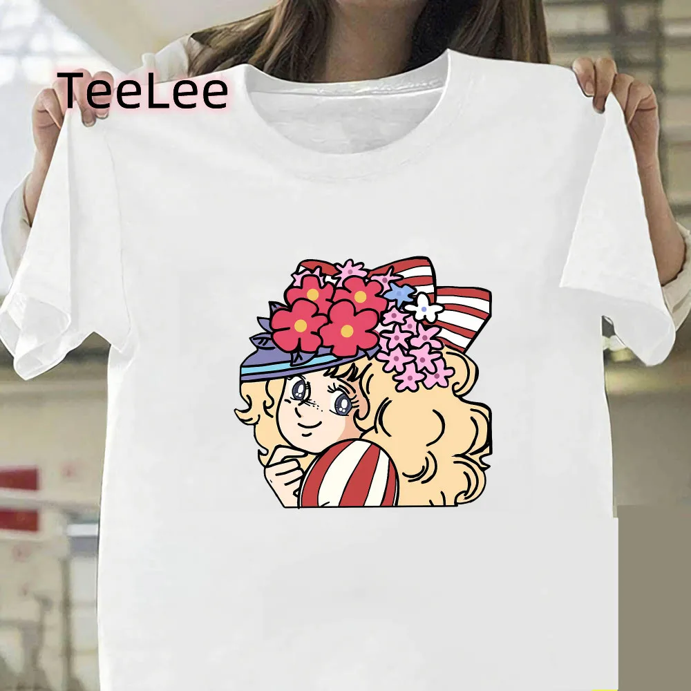 Kawaii girls anime t-Shirt Women Printed Candy Candy Graphic tee shirts Fashion O-neck Short Sleeve cute T Shirt Tops Clothing