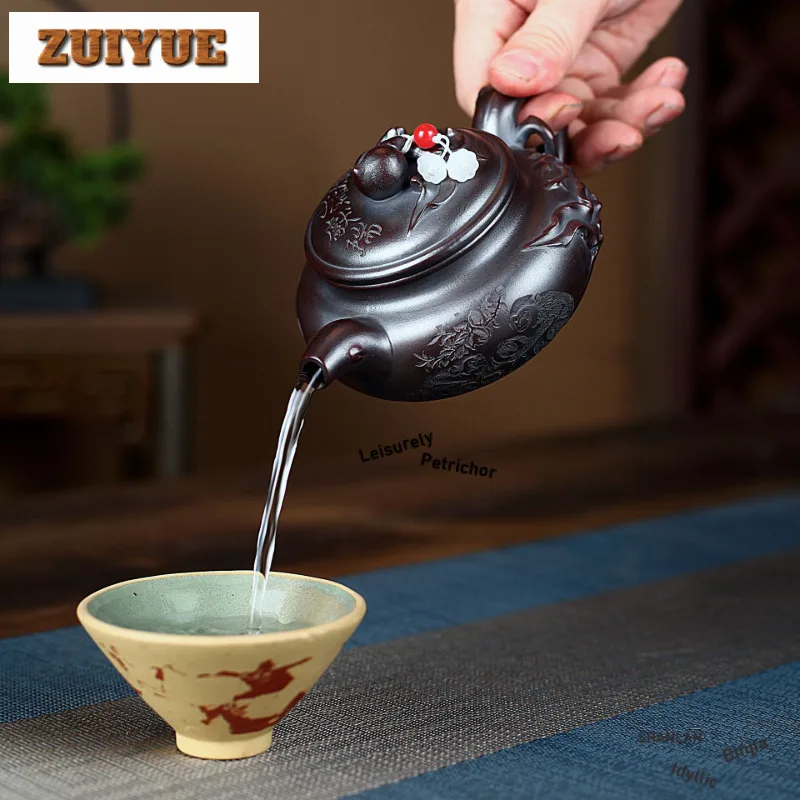 300ml Zen Yixing Purple Clay Teapots Master Handmade Longevity Peach Antique Pot Raw Ore Ancient Red Mud Kettle Zisha Tea Set