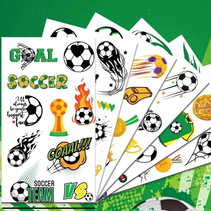 10Pcs Soccer Temporary Tattoo Stickers, Cartoon Football Fake Tattoos for Sporting Events, Fan Club & Party Decorations