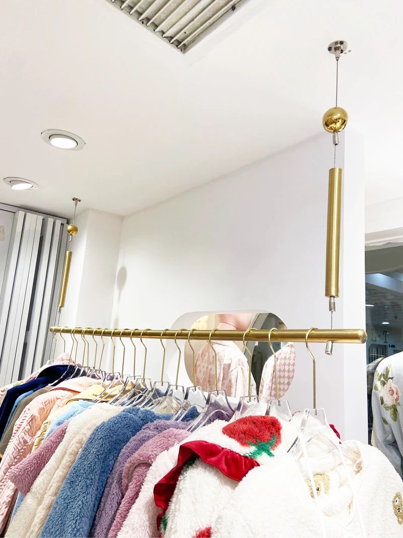 2023 France/Italy Luxury Gold Women's Clothing Store Clothes Wire Hanger 304 Stainless Steel Hanging Display Rack Ceiling Mount