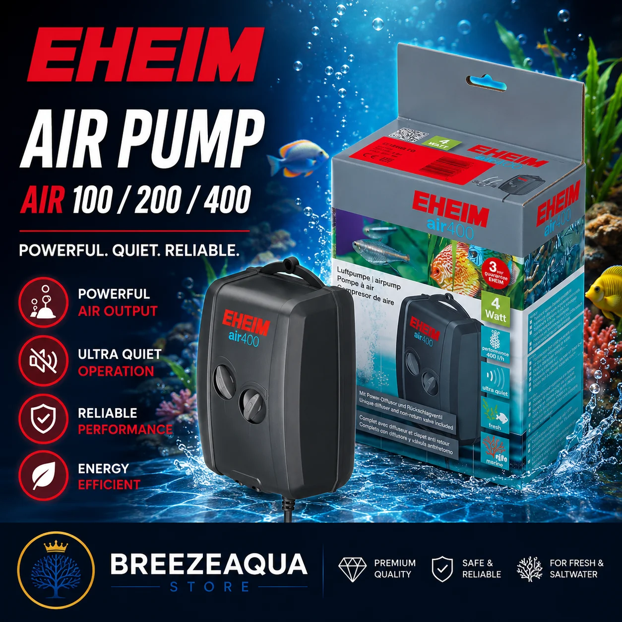 EHEIM Airflow Air100/200/400 Air Aquarium Oxygen Pump Airline Airstone Diffuser Adjustable Saltwater Freshwater Fish Tank