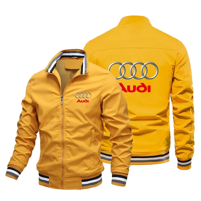 Audi Men\'s Motorcycle Jackets Car Logo Print Fashion Windbreaker Casual Racing Biker Jacket Audi Men\'s Clothing Coats