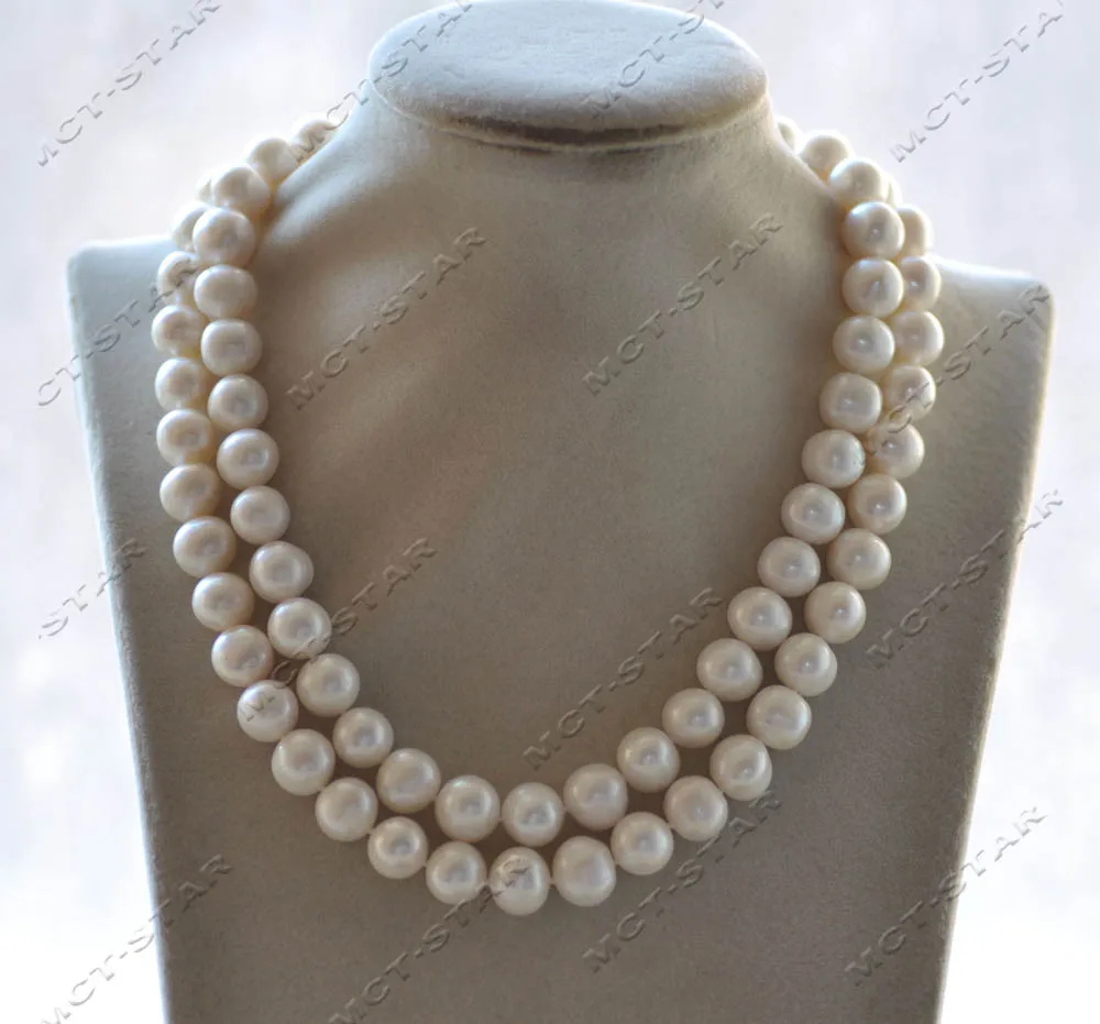 MTC·STAR  Z12894 Set 2Row 12mm White Round Freshwater Pearl Necklace Bracelet Mabe