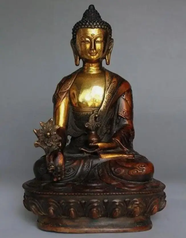 Tibetan Brass Buddhism Bodhisattva Medicine Buddha Statue