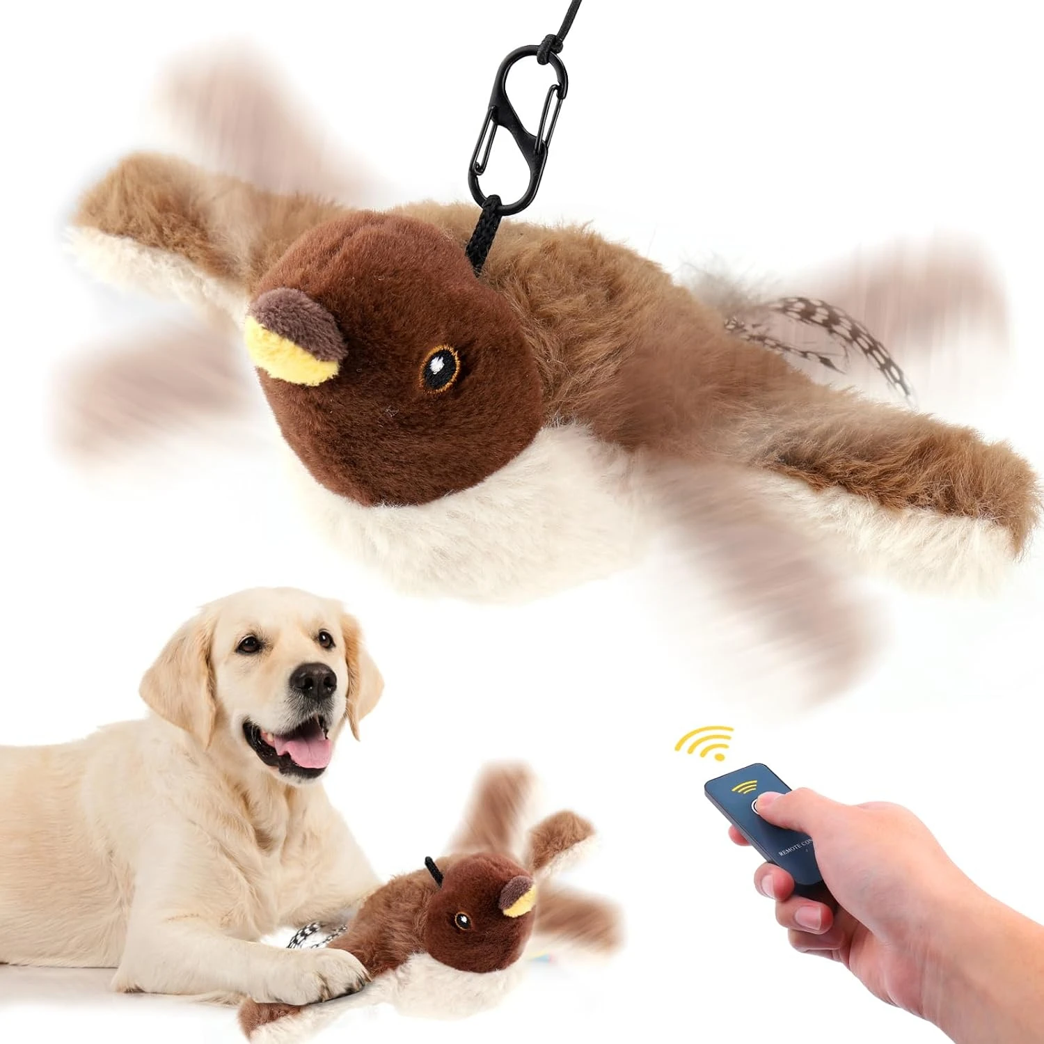 Adorable, fluffy interactive remote control bird toy for small/medium dogs - Engaging and stimulating pet toy with chirping soun