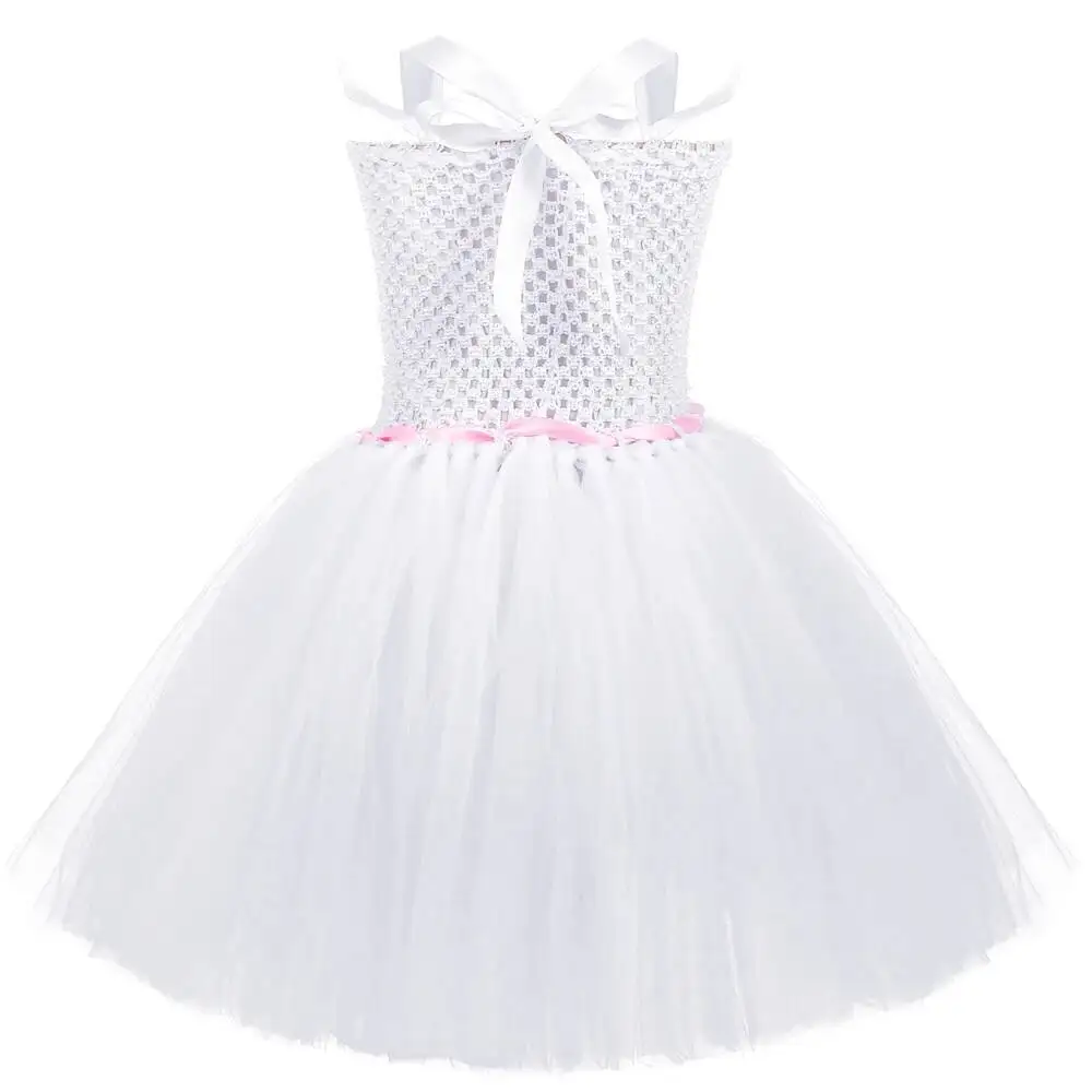 White Pink Bunny Costumes for Baby Girls Birthday Halloween Dresses for Kids Easter Holiday Outfit with Rabbit Ears Handbasket
