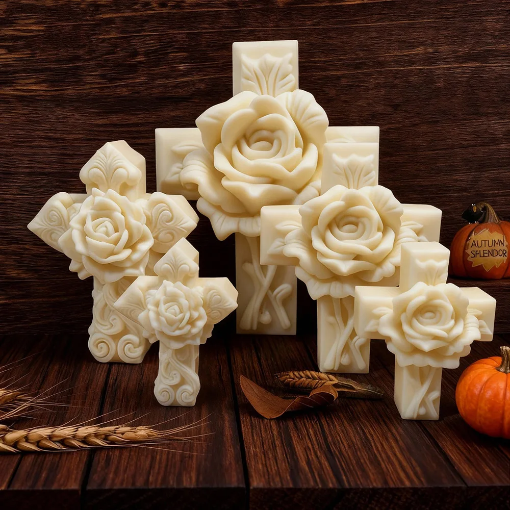 

Silicone Mold for Cross-shaped Rose Candles, Handmade Soy Wax Aromatherapy Mold, Home Decor Ornament Mold