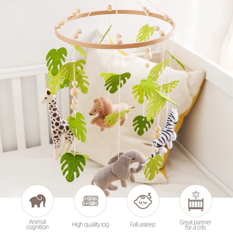 Culla mobile bambino letto in legno campana sonaglio giocattolo 0-12 mesi cartone animato feltro foresta animale letto campana appesa staffa in legno sonaglio mobile giocattolo
