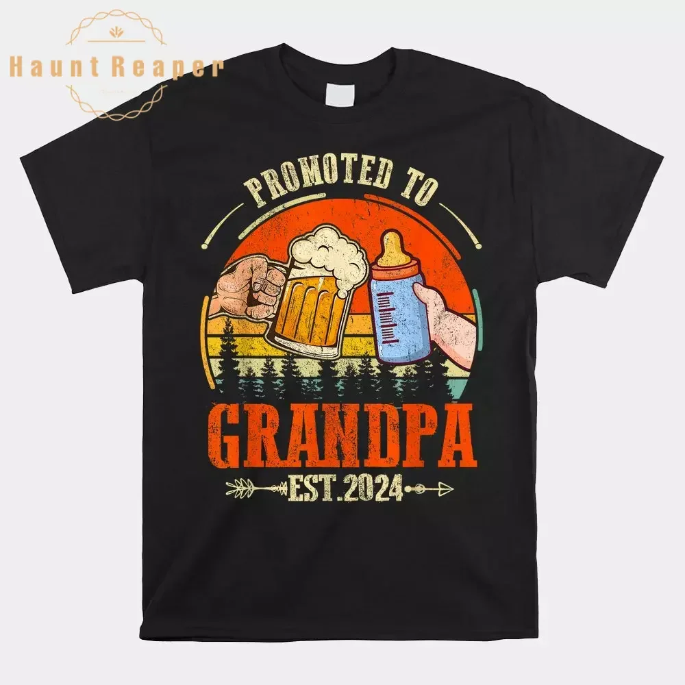 

Promoted To Grandpa Est 2024 Shirt Pattern Print Casual Comfortable Round Neck Short Sleeve T-shirt Top