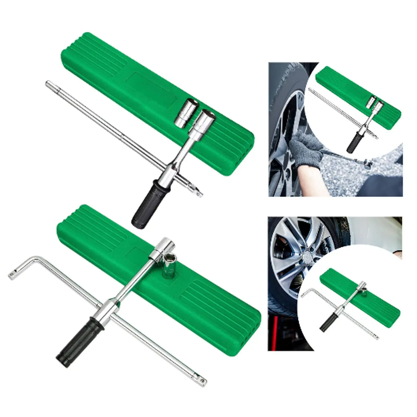 Extendable Spare Tire Wrench with Storage Box Professional Wheel Nut Remover for Compact Car Emergency Kit