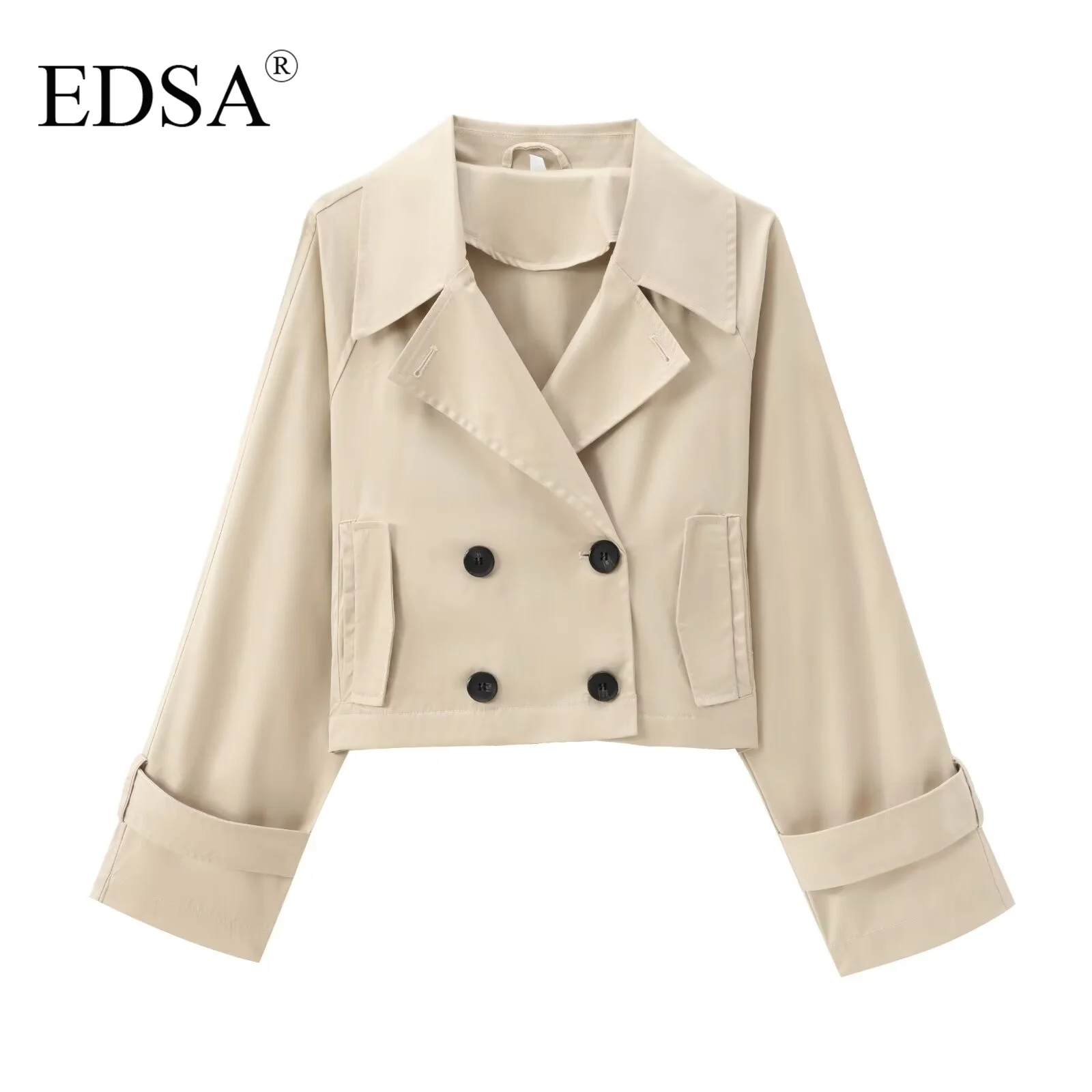 EDSA Women Cropped Trench Coat Long Sleeve Spring Jackets for Women Elegant Ladies Jacket In Outerwear