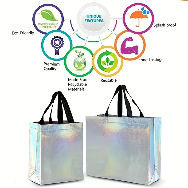 10pcs Iridescent Gift Bags Stunning Reusable Holographic With Handles Birthday Gift Bags Party Favor Bags10.2 x 7.9 x 3.9 inch