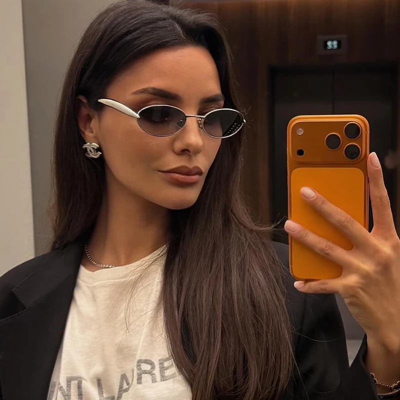 

Small Frame Oval Punk Sunglasses Women 2025 Luxury Brand Vintage Metal Driving Sun Glasses For Ladies Fashion Retro Shades UV400