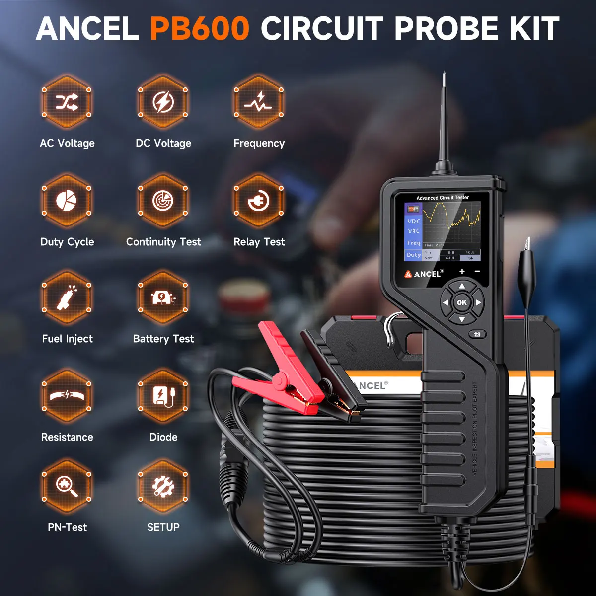 ANCEL PB600 Car Circuit Probe Kit 12V/24V Electrical Circuit Tester Power Probe Relay Test Battery System Diagnostic Tool