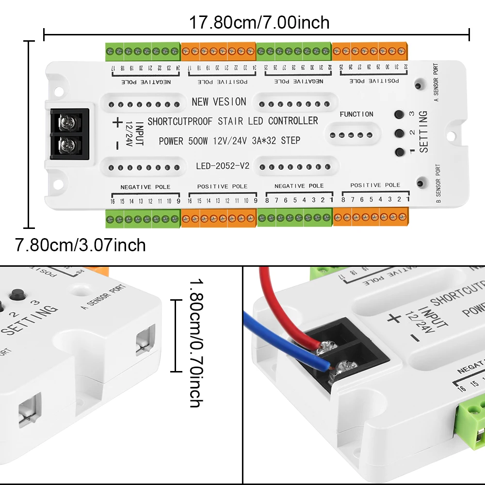 Prevent Short Circuit Controller DC12V/24V Stair LED Motion Sensor Light 32 Channels Ladder Night Light