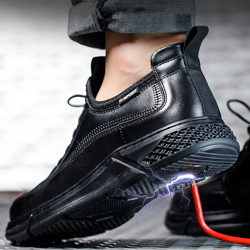 Genuine Leather Men's Safety Shoes Insulated Electrical Shoes Cow Leather Shoes Work Boots Men Puncture-Proof Industrial Shoes