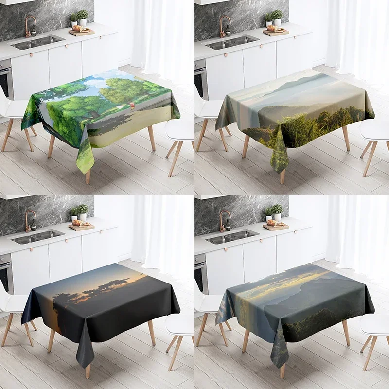 Natural World Scenery Tablecloth Anti-Stain Waterproof Rectangular Kitchen Table Home Decor CKMZ-01