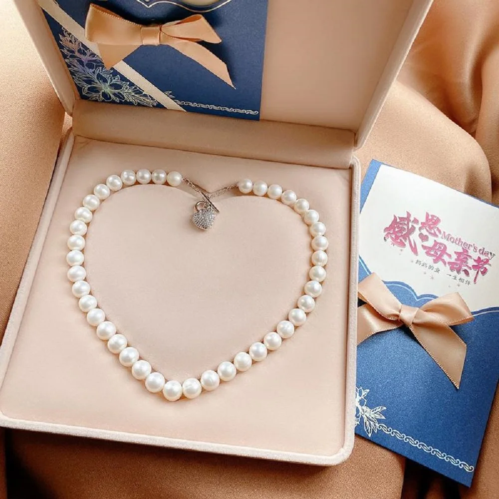 

Ожерелье из натурального жемчуга 18 дюймов AAAA 9-10 мм, круглое жемчужное ожерелье Южного моря, 925 s, пряжка в форме сердца с хвостом