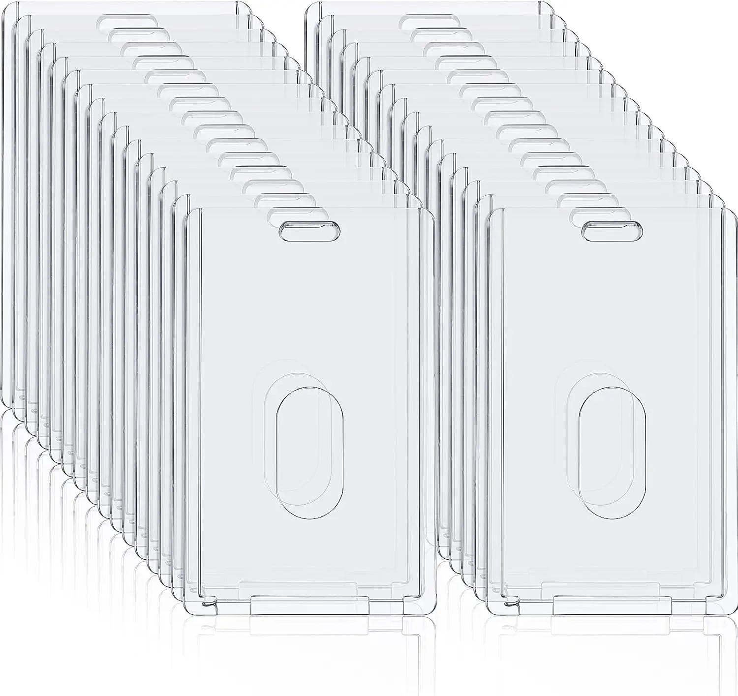 

30 Pack Clear Hard Plastic ID Badge Holders with Thumb Slot for Office School Hospital Lanyard