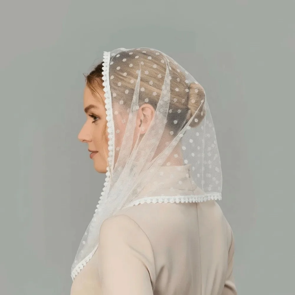 Elegante Pañuelo de Encaje Suave, Velo Fino, Pañuelo Triangular, Chal con Puntos, Cubrecabeza Nupcial para Ceremonia de Boda