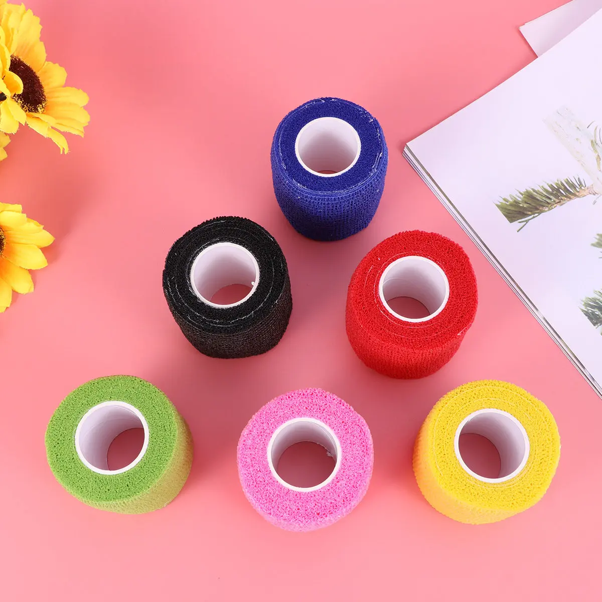 

6 шт. 5 см x 450 см дышащая нетканая самоклеящаяся эластичная лента без клипс для спортивной поддержки