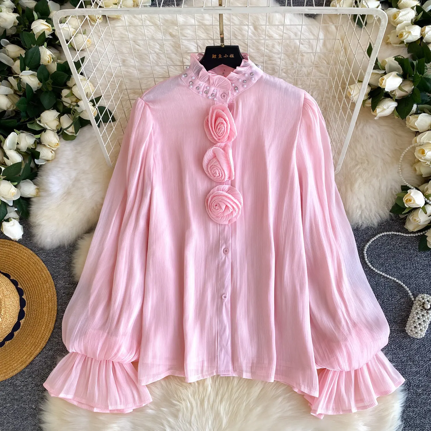 

Blouses Women Shirt Vintage Floral Turn Down Collar Flare Sleeve Tops Sexy Y2k Streetwear Elegant Splice Shirts 2026 Spring