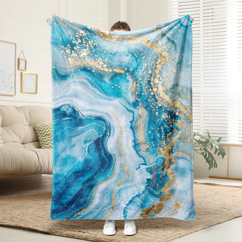 

Blue Vein Gold Marble Flannel Blanket Soft Plush Cozy Sofa Bed Decor Gift